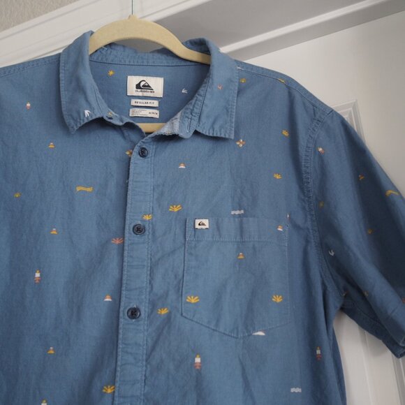 Quiksilver Men's Spaced Out Retro Light Blue Patterned Shirt Sz Regular Fit M - Picture 7 of 14